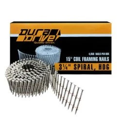 Flash Sale ???? DuraDrive 3-1/4 In. X 0.120 In. 15-Degree Angled Hot-Dipped Galvanized Spiral Shank Coil Framing Nails (4,050-Box) ???? 7 Flash Sale ???? DuraDrive 3-1/4 In. X 0.120 In. 15-Degree Angled Hot-Dipped Galvanized Spiral Shank Coil Framing Nails (4,050-Box) ???? -Owens Corning Shop 14509 3