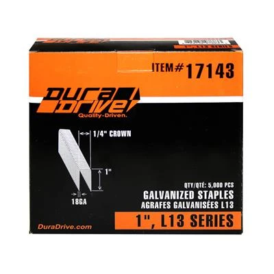Hot Sale ???? DuraDrive 1 In. X 1/4 In. Crown 18-Gauge L13 Series Galvanized Steel ???? Coated Staples (5,000-Pack) ???? 3 Hot Sale ???? DuraDrive 1 In. X 1/4 In. Crown 18-Gauge L13 Series Galvanized Steel ???? Coated Staples (5,000-Pack) ????