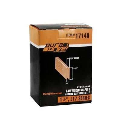 Best Sale โ๏ธ DuraDrive 1-1/2 In. X 1/4 In. Crown 18-Gauge L17 Series Yellow Varnish Galvanized Staples (5,000-Pack) ๐ 3 Best Sale โ๏ธ DuraDrive 1-1/2 In. X 1/4 In. Crown 18-Gauge L17 Series Yellow Varnish Galvanized Staples (5,000-Pack) ๐