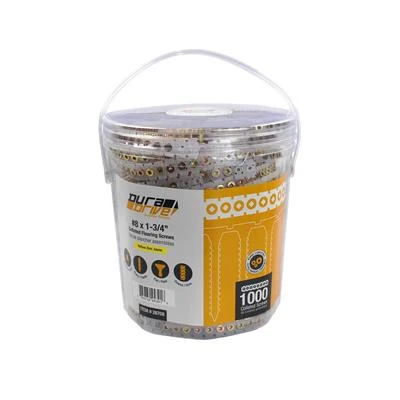 Outlet ❤️ DuraDrive #8 X 1-3/4 In. Yellow Zinc ???? Coated Flat Head Square Drive Coarse Thread Collated Flooring Screws (1,000-Pail) ???? 3 Outlet ❤️ DuraDrive #8 X 1-3/4 In. Yellow Zinc ???? Coated Flat Head Square Drive Coarse Thread Collated Flooring Screws (1,000-Pail) ????
