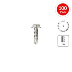 Promo ???? H Paulin 232-089 #12 X 2 In. Zinc Plated Hex Washer Head Self-Drilling Tek Screw (100-Pack) ????
